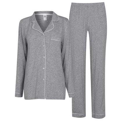 Grey - Front - Chelsea Peers Womens-Ladies Modal Button-Down Long Pyjama Set