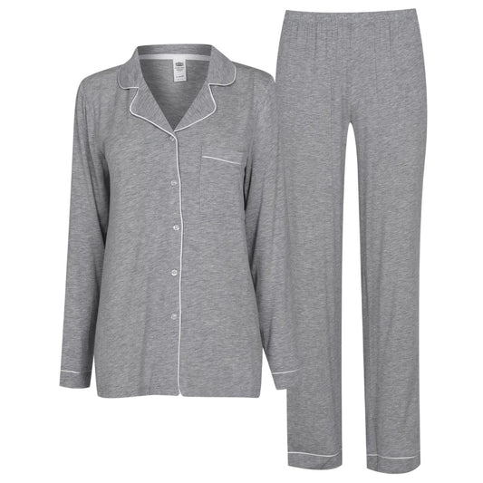 Grey - Front - Chelsea Peers Womens-Ladies Modal Button-Down Long Pyjama Set