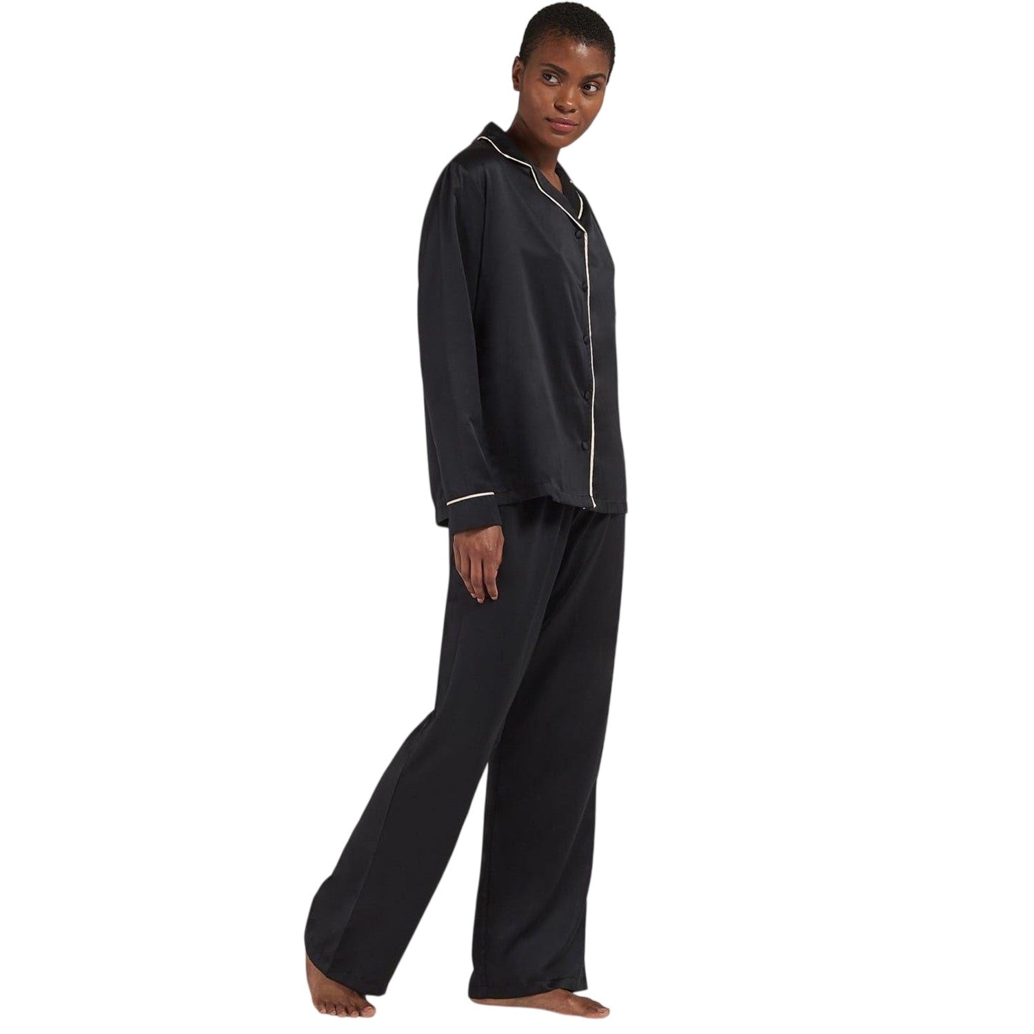 Black-Pink - Side - Bluebella Womens-Ladies Satin Long Pyjama Set