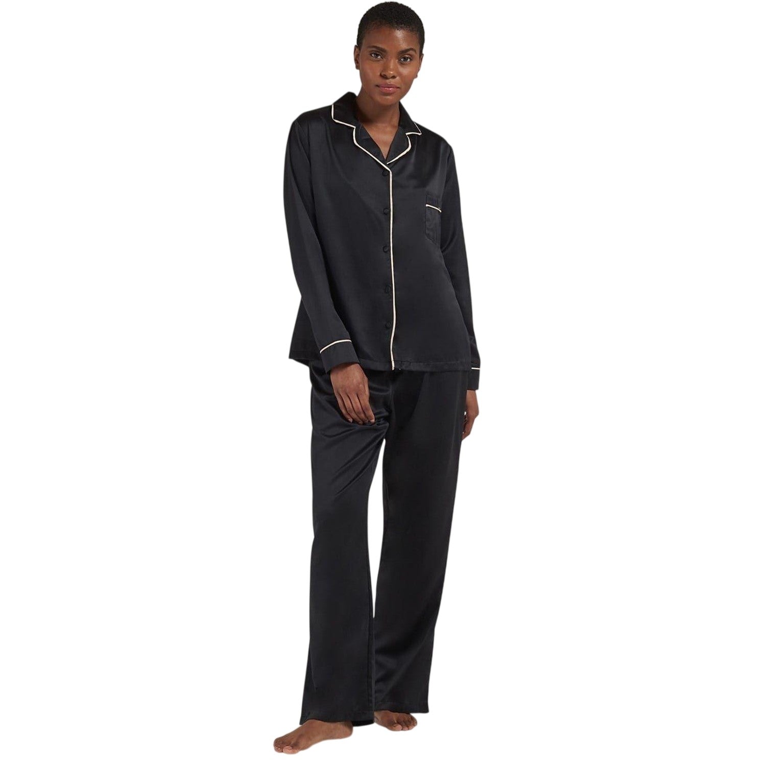 Black-Pink - Lifestyle - Bluebella Womens-Ladies Satin Long Pyjama Set