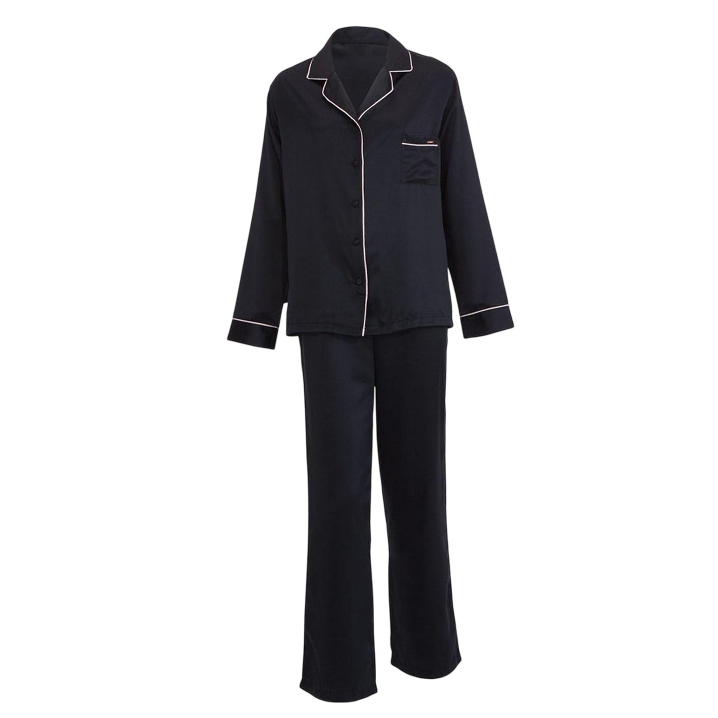 Black-Pink - Front - Bluebella Womens-Ladies Satin Long Pyjama Set