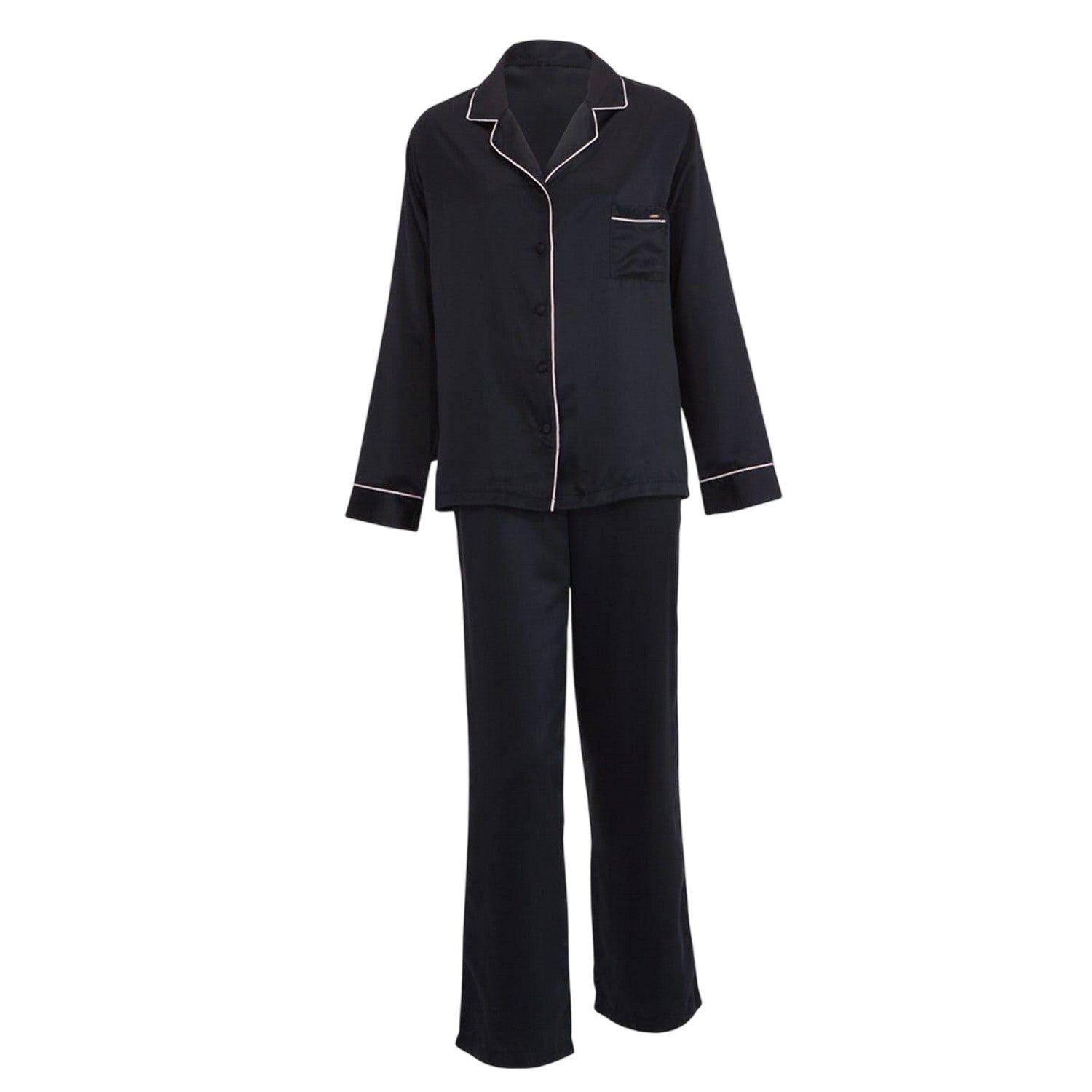 Black-Pink - Front - Bluebella Womens-Ladies Satin Long Pyjama Set