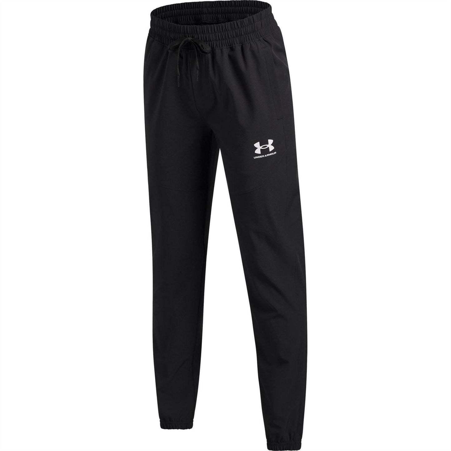 Black-White - Side - Under Armour Childrens-Kids Vibe Woven Relaxed Fit Joggers