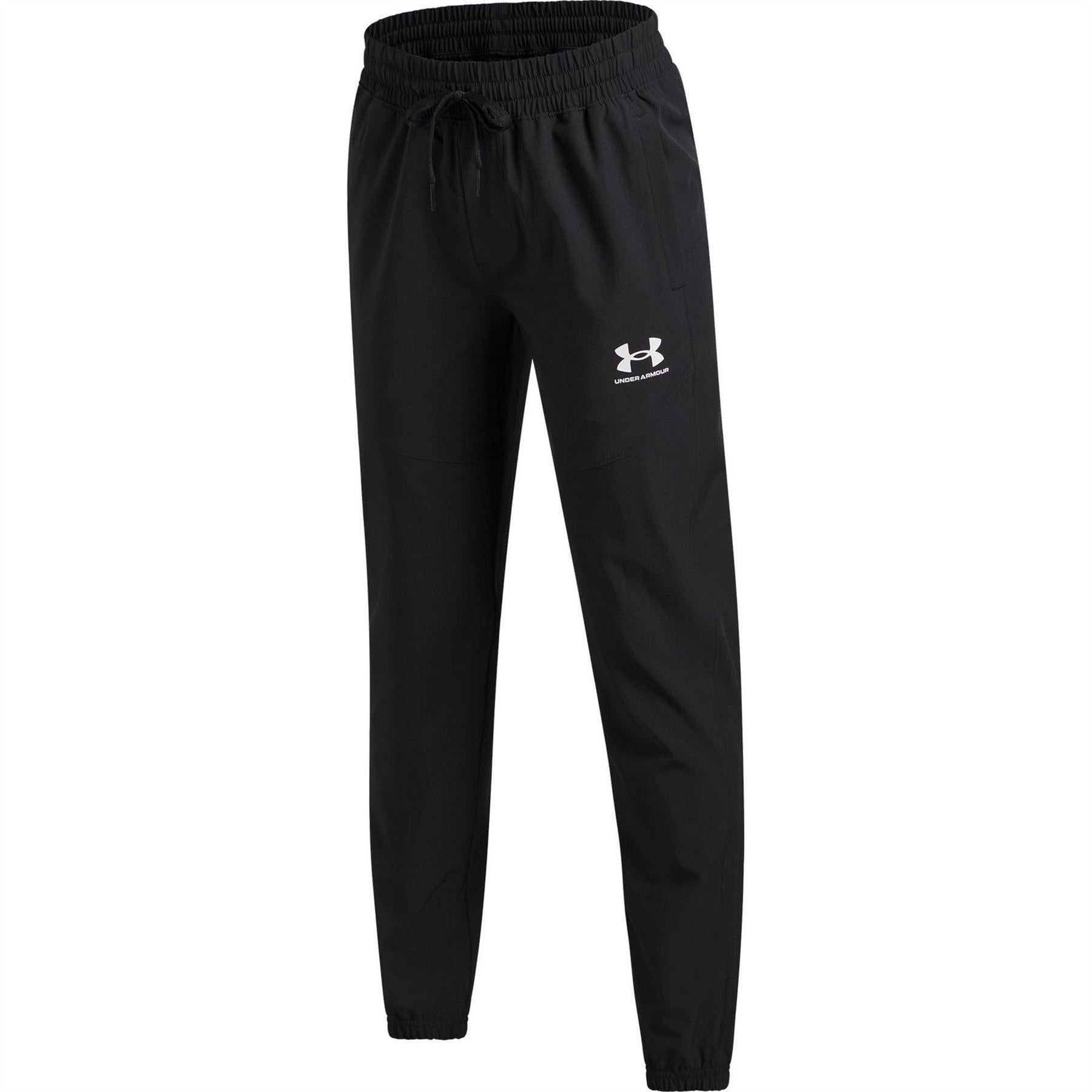 Black-White - Side - Under Armour Childrens-Kids Vibe Woven Relaxed Fit Joggers