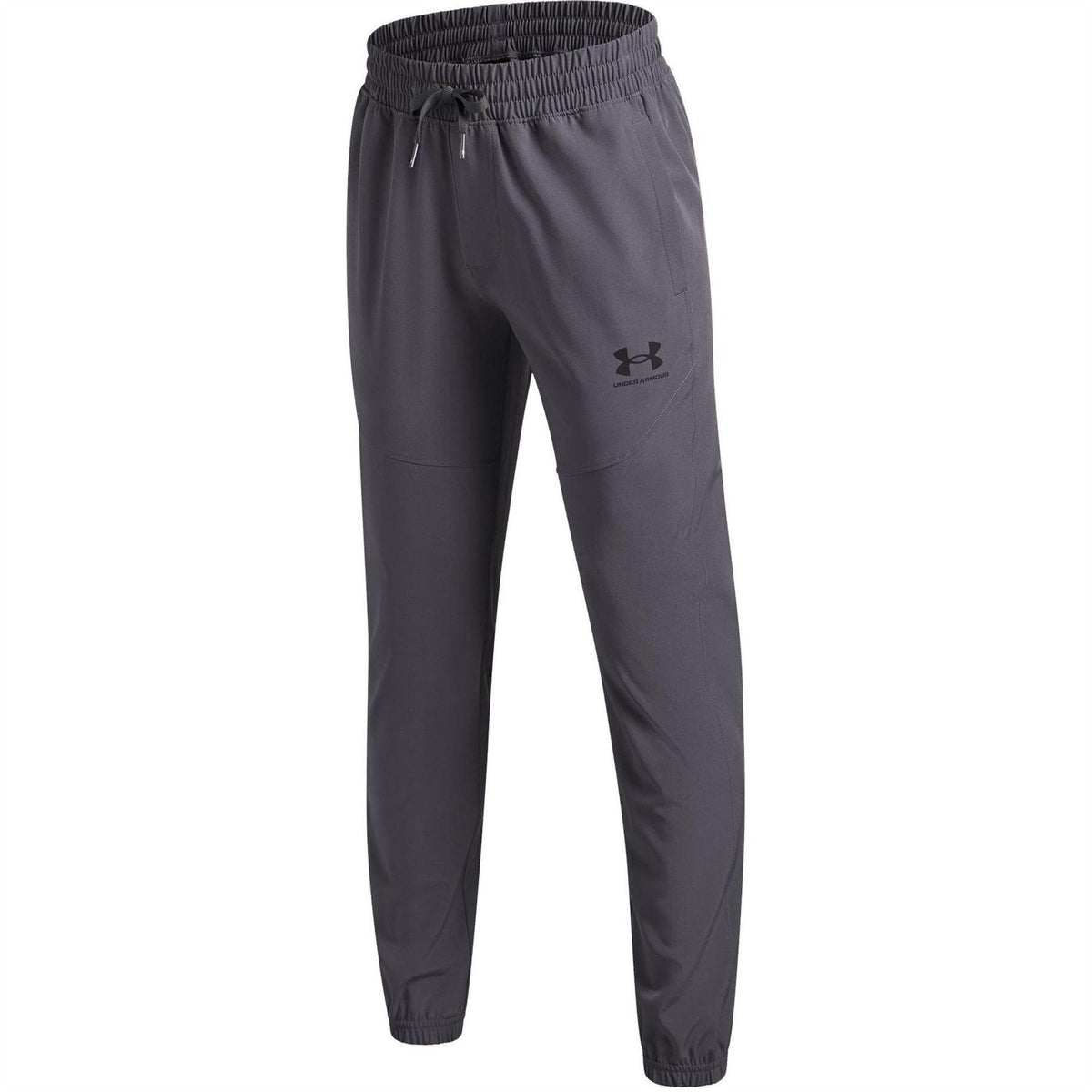 Castle Rock Grey-Black - Side - Under Armour Childrens-Kids Vibe Woven Relaxed Fit Joggers