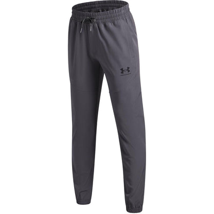 Castle Rock Grey-Black - Side - Under Armour Childrens-Kids Vibe Woven Relaxed Fit Joggers