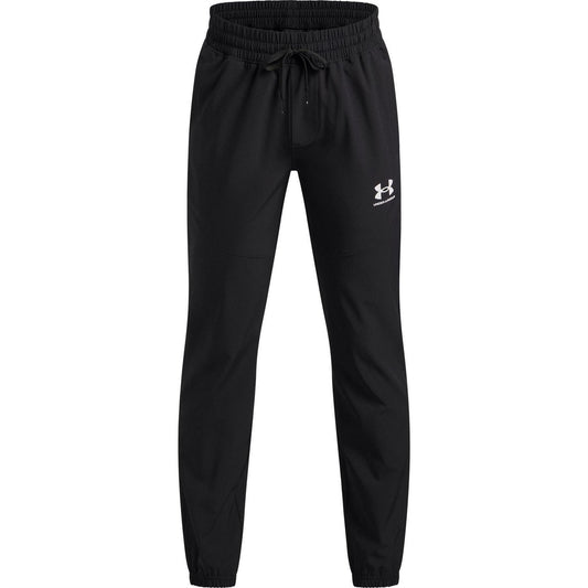 Black-White - Front - Under Armour Childrens-Kids Vibe Woven Relaxed Fit Joggers
