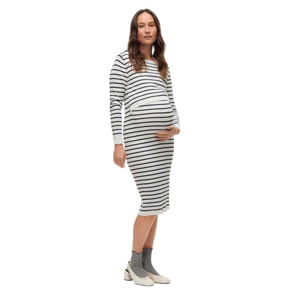 Snow White - Back - Mamalicious Womens-Ladies Mlalima Striped Scoop Neck Long-Sleeved Midi Dress