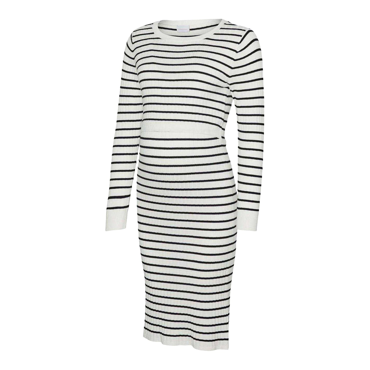 Snow White - Front - Mamalicious Womens-Ladies Mlalima Striped Scoop Neck Long-Sleeved Midi Dress