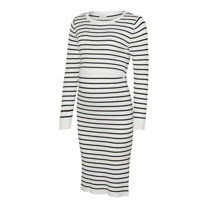 Snow White - Front - Mamalicious Womens-Ladies Mlalima Striped Scoop Neck Long-Sleeved Midi Dress