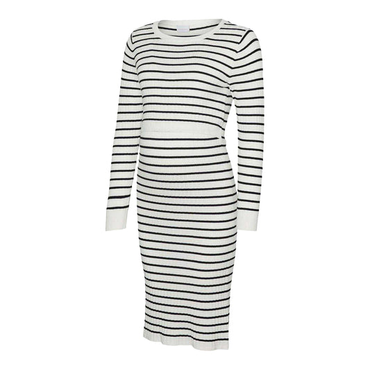 Snow White - Front - Mamalicious Womens-Ladies Mlalima Striped Scoop Neck Long-Sleeved Midi Dress