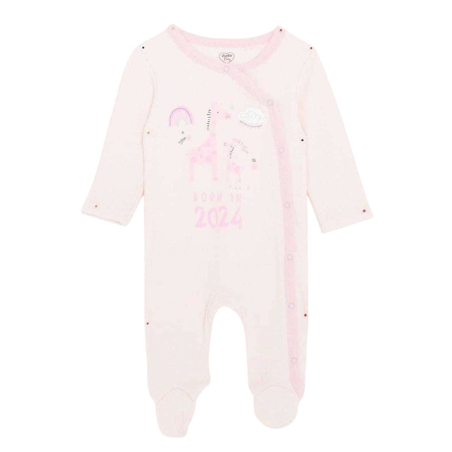 Pink - Front - Hello World Baby Girls Crew Neck Long Pyjama Set