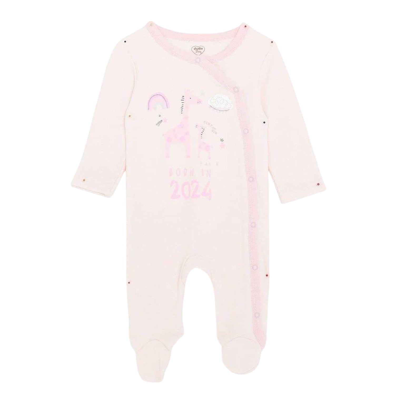 Pink - Front - Hello World Baby Girls Crew Neck Long Pyjama Set