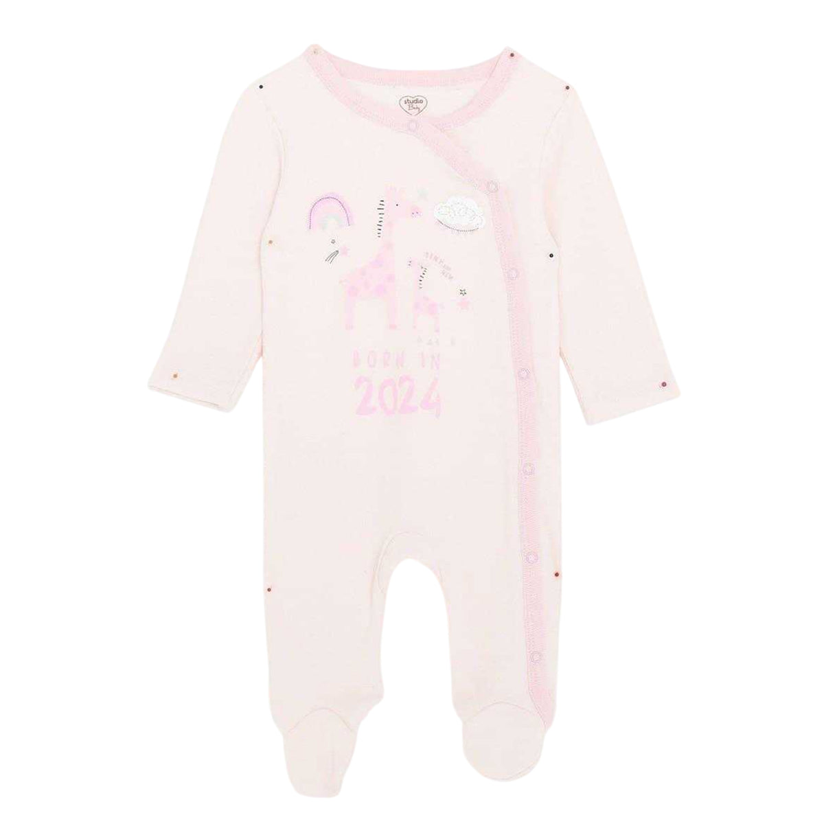 Pink - Front - Hello World Baby Girls Crew Neck Long Pyjama Set