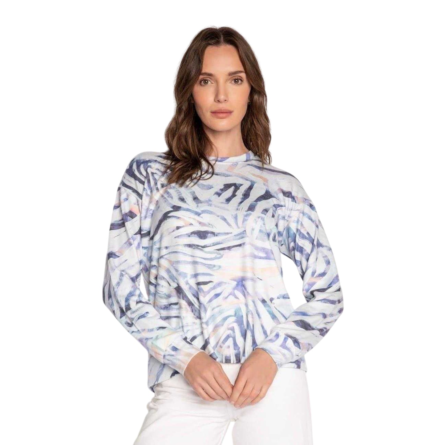 Blue Grey - Front - PJ Salvage Womens-Ladies Jersey Long-Sleeved Pyjama Top