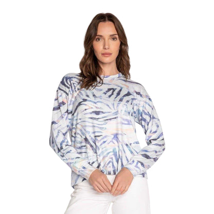 Blue Grey - Front - PJ Salvage Womens-Ladies Jersey Long-Sleeved Pyjama Top