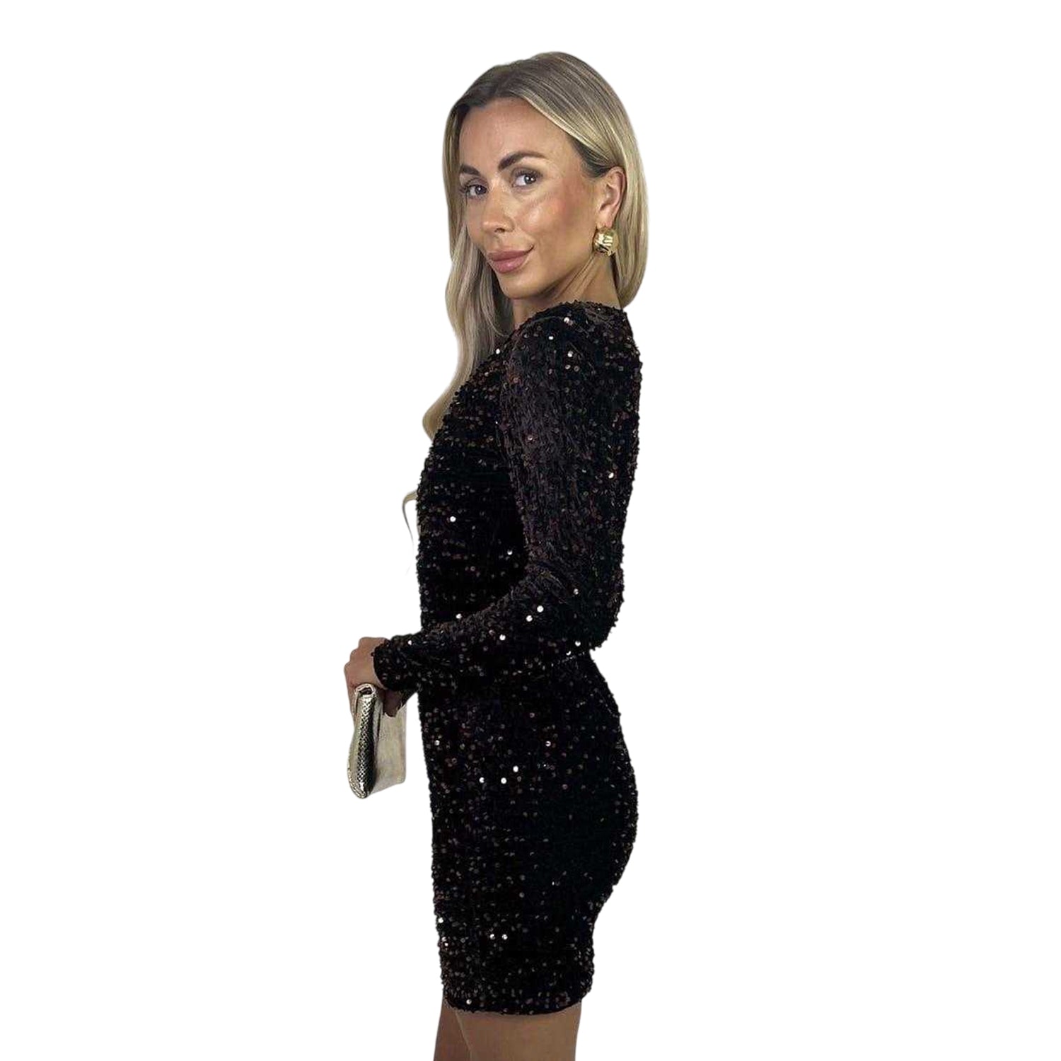 Black - Side - AX Paris Womens-Ladies Sequin Velvet Mini Dress