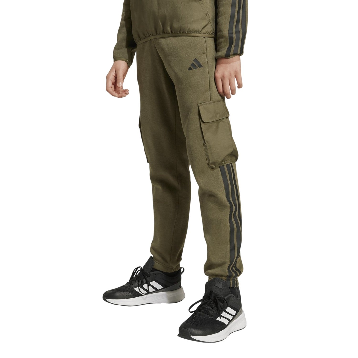 Khaki - Side - Adidas Childrens-Kids Utility Fleece Joggers