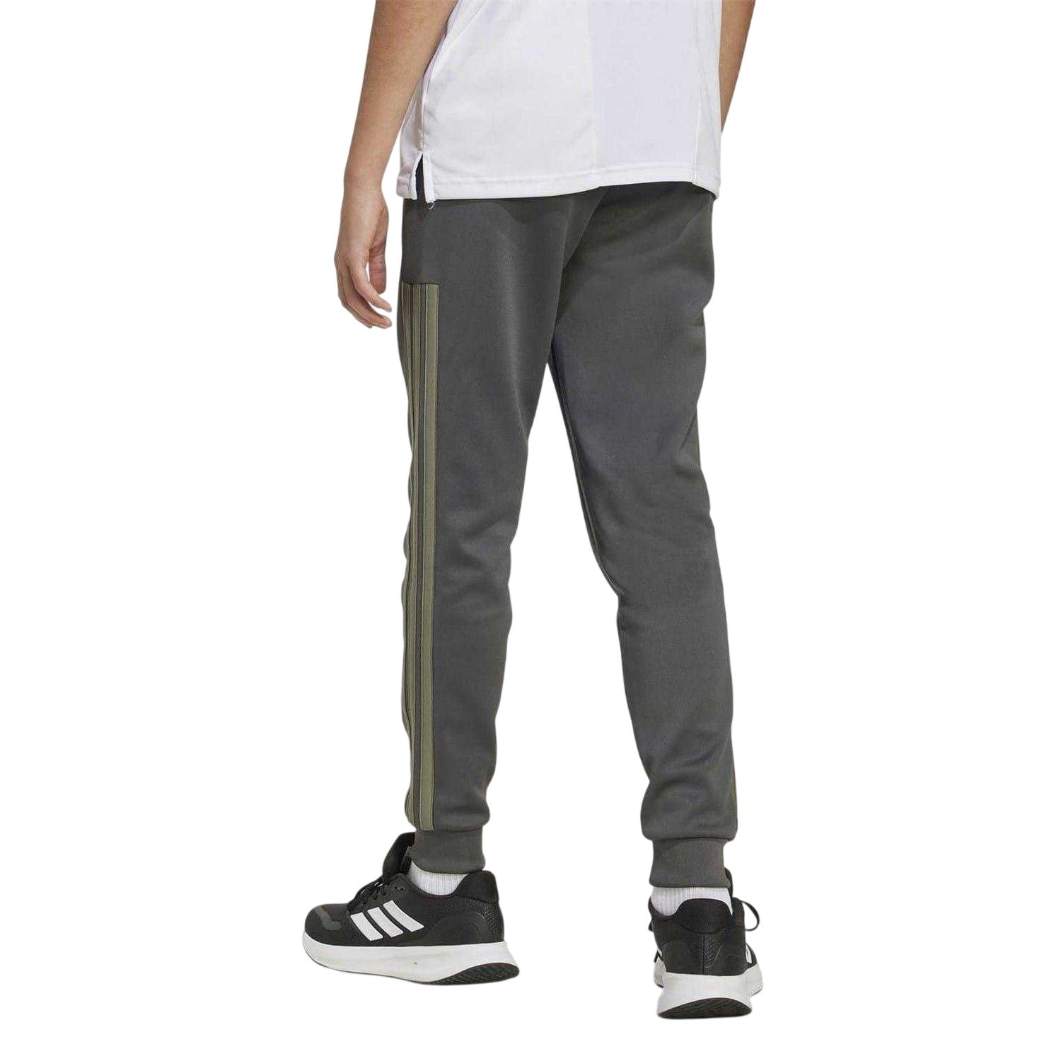 Grey-Olive - Back - Adidas Childrens-Kids Essentials 3 Stripes Tracksuit Bottoms