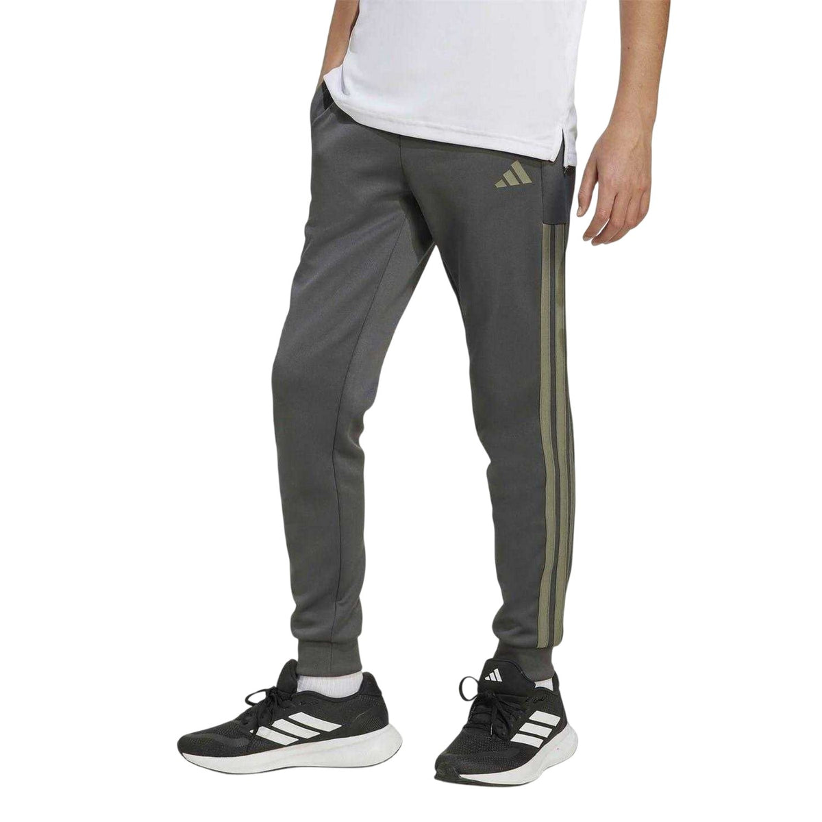 Grey-Olive - Side - Adidas Childrens-Kids Essentials 3 Stripes Tracksuit Bottoms