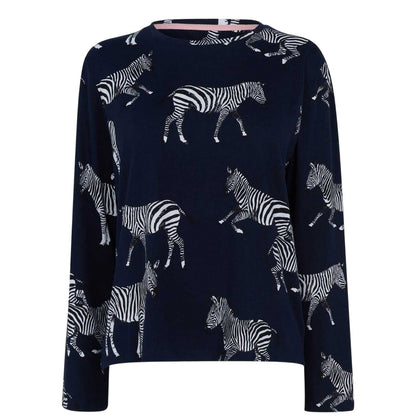 Navy - Back - Chelsea Peers Womens-Ladies Zebra Long Pyjama Set