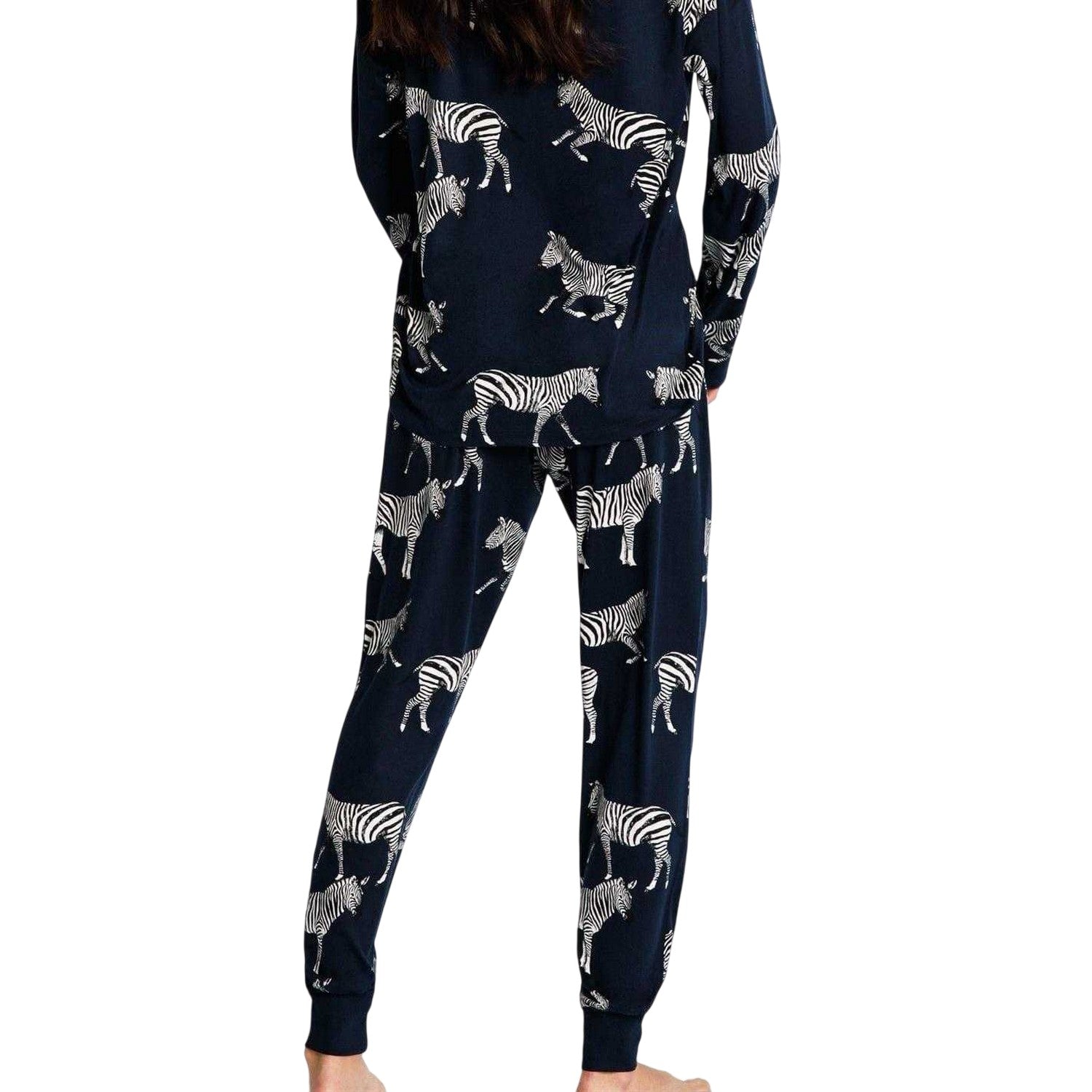 Navy - Side - Chelsea Peers Womens-Ladies Zebra Long Pyjama Set