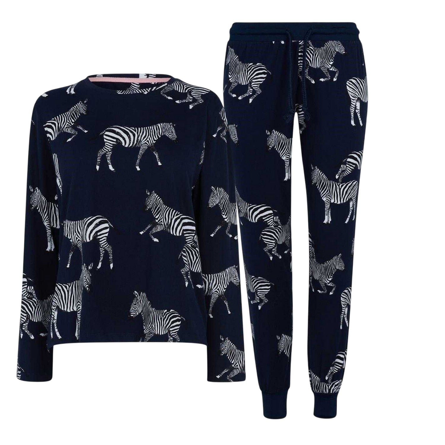 Navy - Front - Chelsea Peers Womens-Ladies Zebra Long Pyjama Set