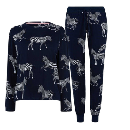 Navy - Front - Chelsea Peers Womens-Ladies Zebra Long Pyjama Set