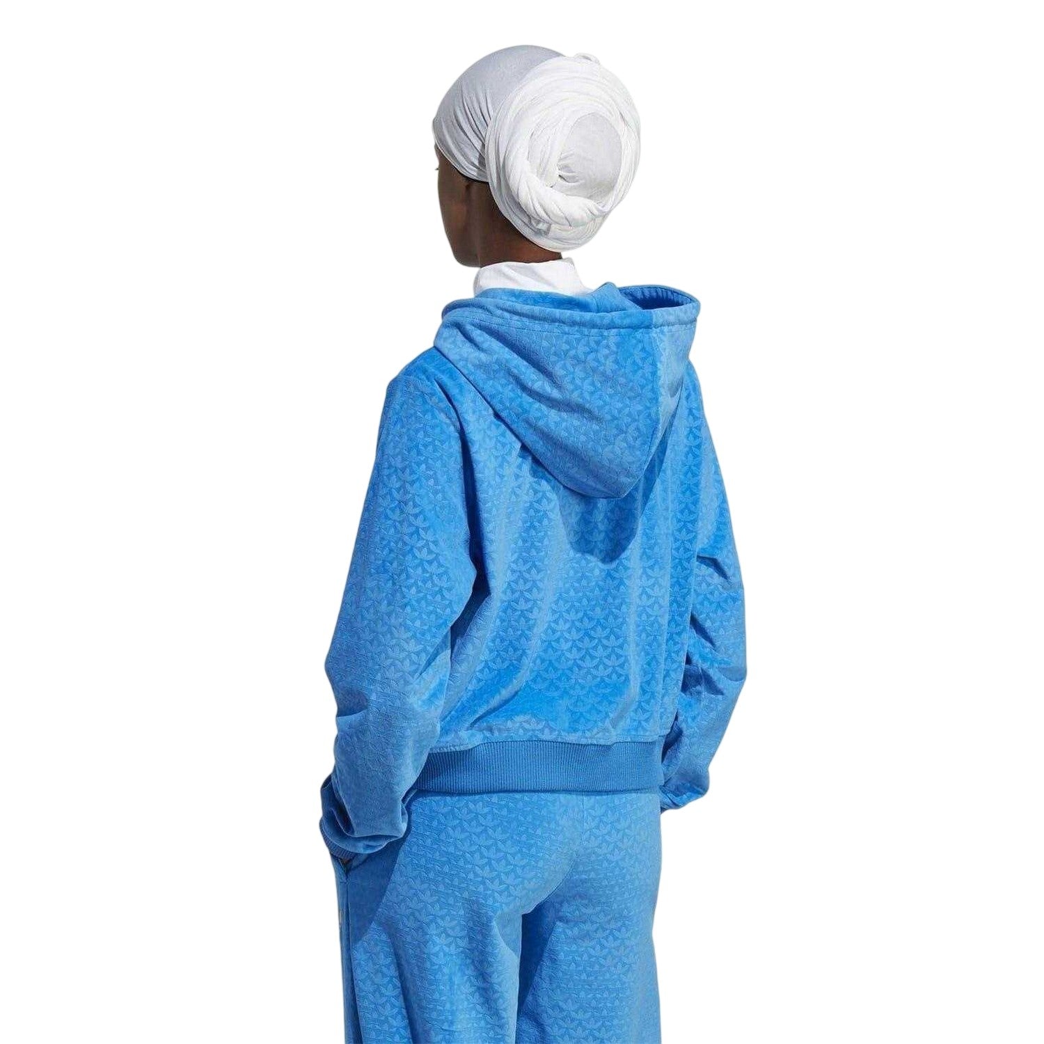 Blue - Back - Adidas Womens-Ladies 70S Velour Oversized Full Zip Hoodie