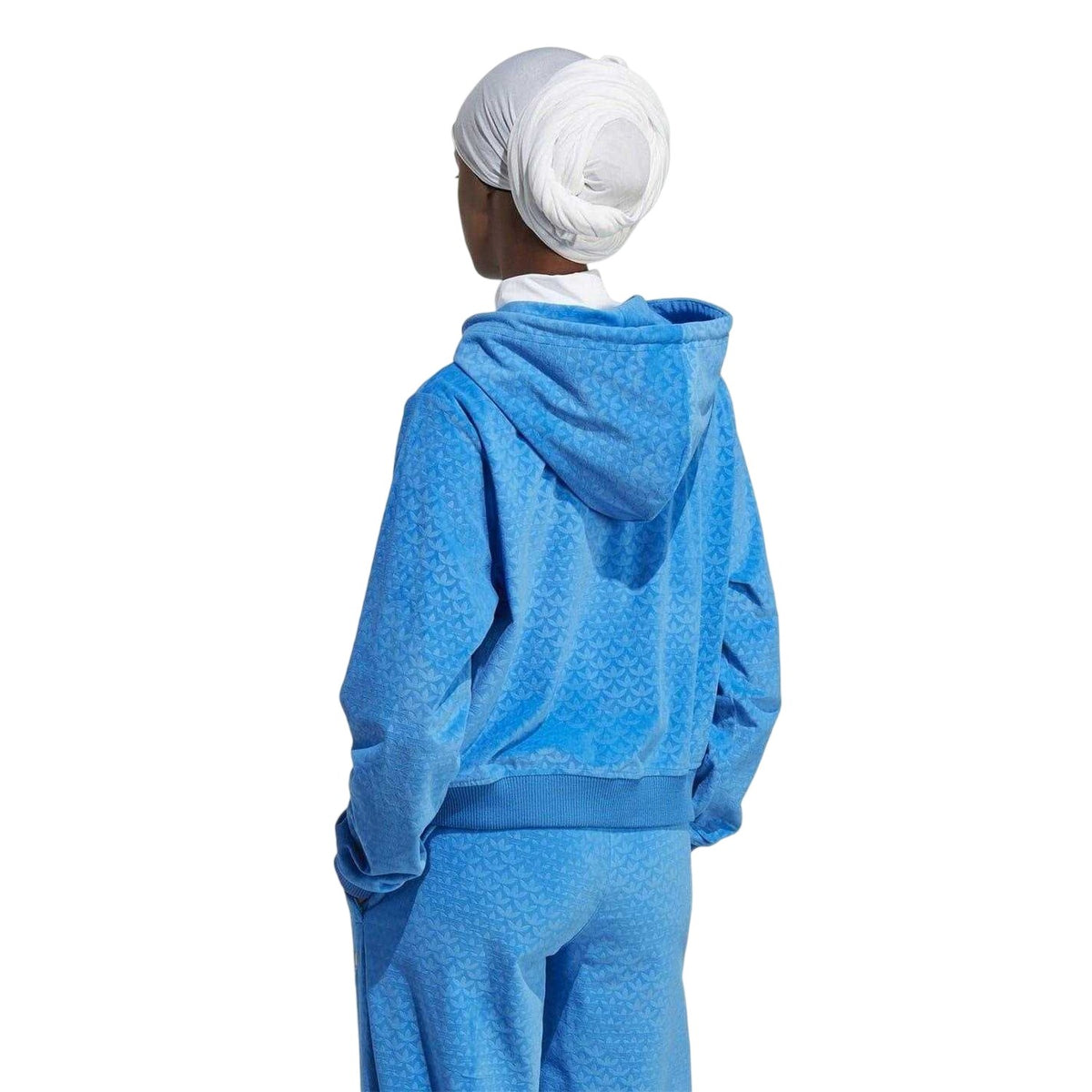 Blue - Back - Adidas Womens-Ladies 70S Velour Oversized Full Zip Hoodie