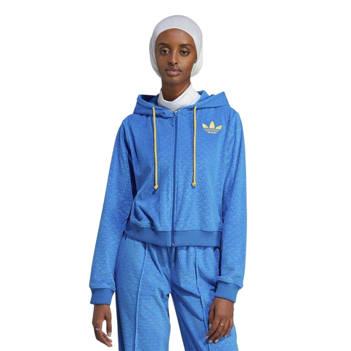 Blue - Side - Adidas Womens-Ladies 70S Velour Oversized Full Zip Hoodie