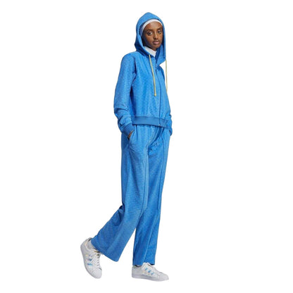 Blue - Lifestyle - Adidas Womens-Ladies 70S Velour Oversized Full Zip Hoodie