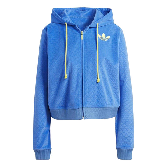 Blue - Front - Adidas Womens-Ladies 70S Velour Oversized Full Zip Hoodie