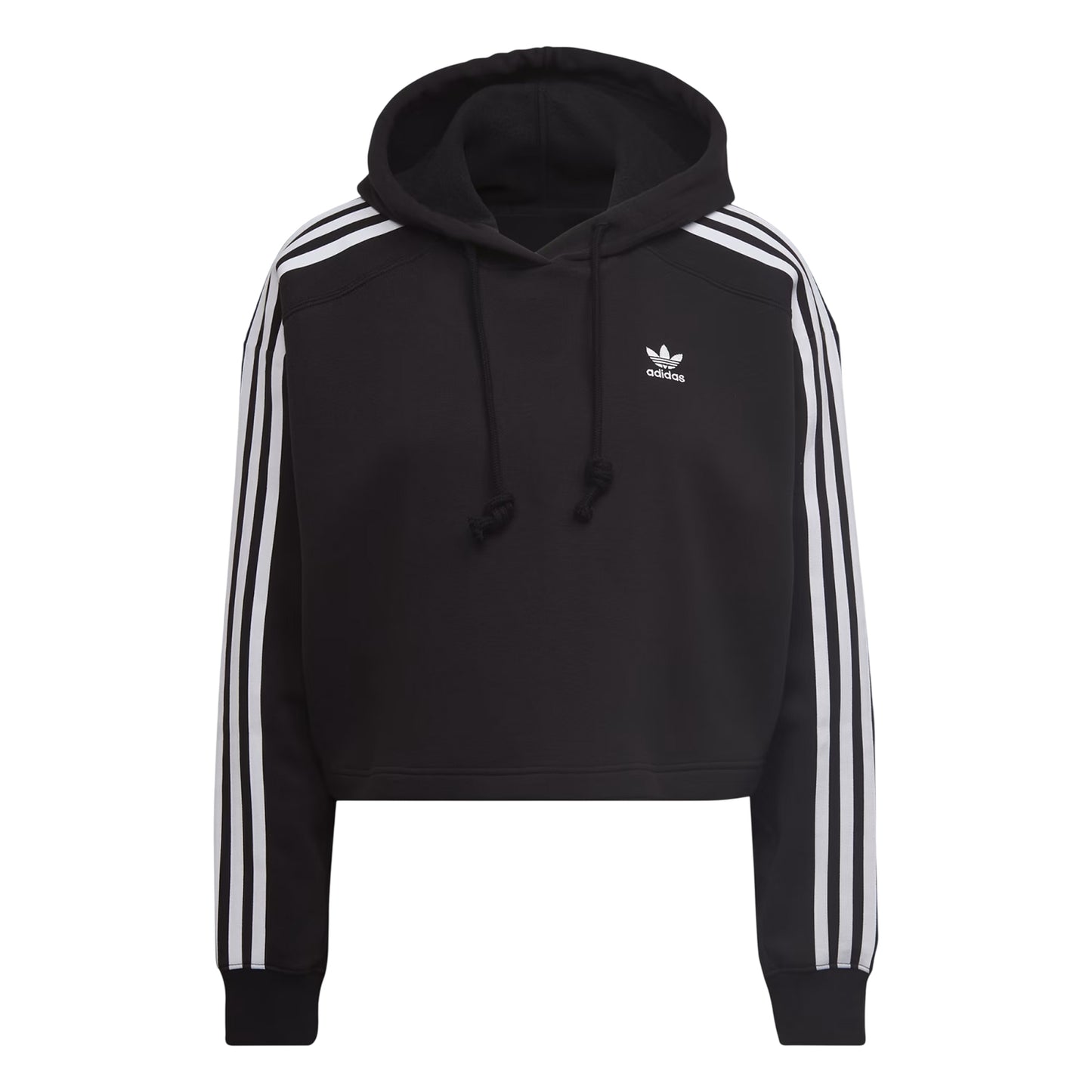 Black - Front - Adidas Womens-Ladies Classics Loose Fit Crop Hoodie