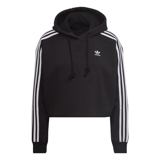 Black - Front - Adidas Womens-Ladies Classics Loose Fit Crop Hoodie