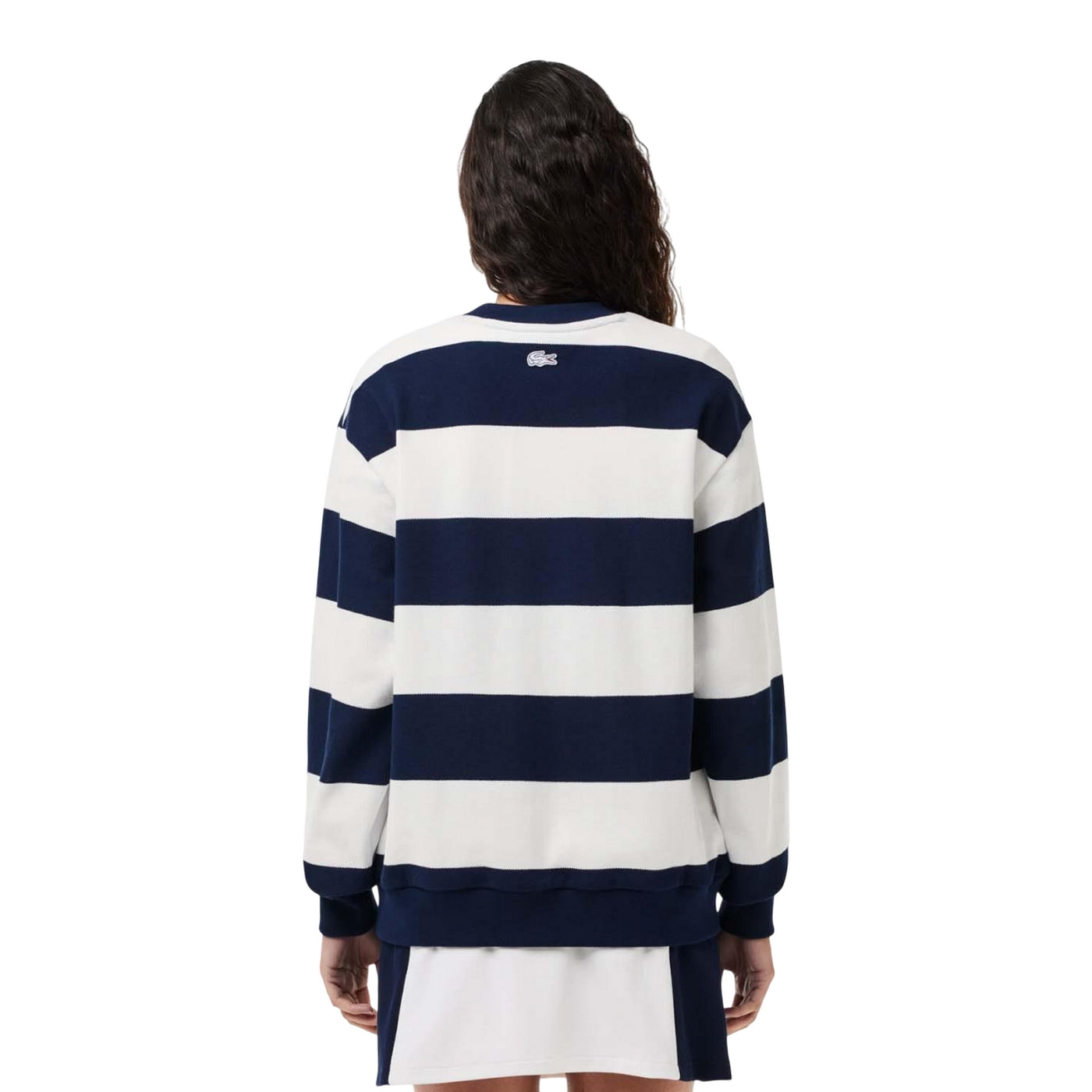 Cream-Dark Blue - Back - Lacoste Womens-Ladies French Made Oversized Sweatshirt