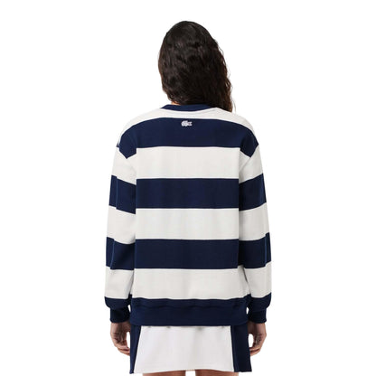 Cream-Dark Blue - Back - Lacoste Womens-Ladies French Made Oversized Sweatshirt