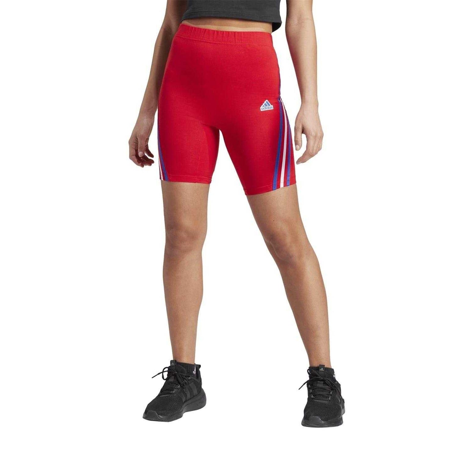 Red - Side - Adidas Womens-Ladies 3 Stripes Cycling Shorts