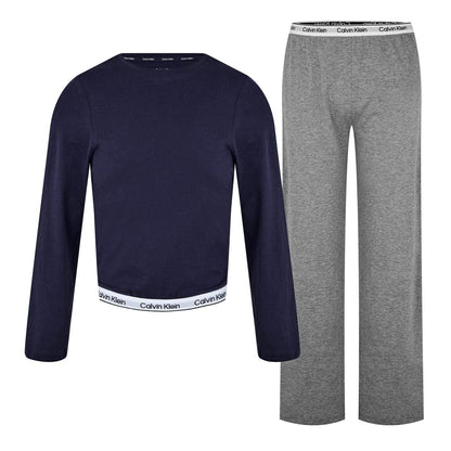 Blue-Grey - Front - Calvin Klein Childrens-Kids Organic Cotton Long Pyjama Set