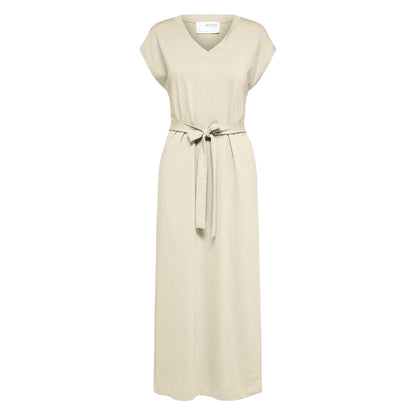 Birch - Front - Selected Femme Womens-Ladies Belted V Neck Dress
