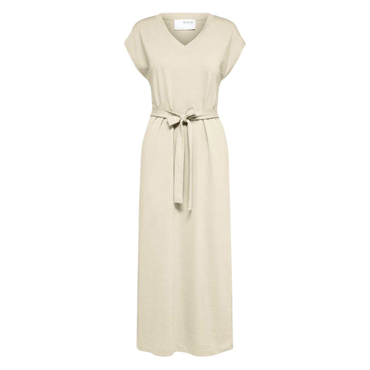 Birch - Front - Selected Femme Womens-Ladies Belted V Neck Dress