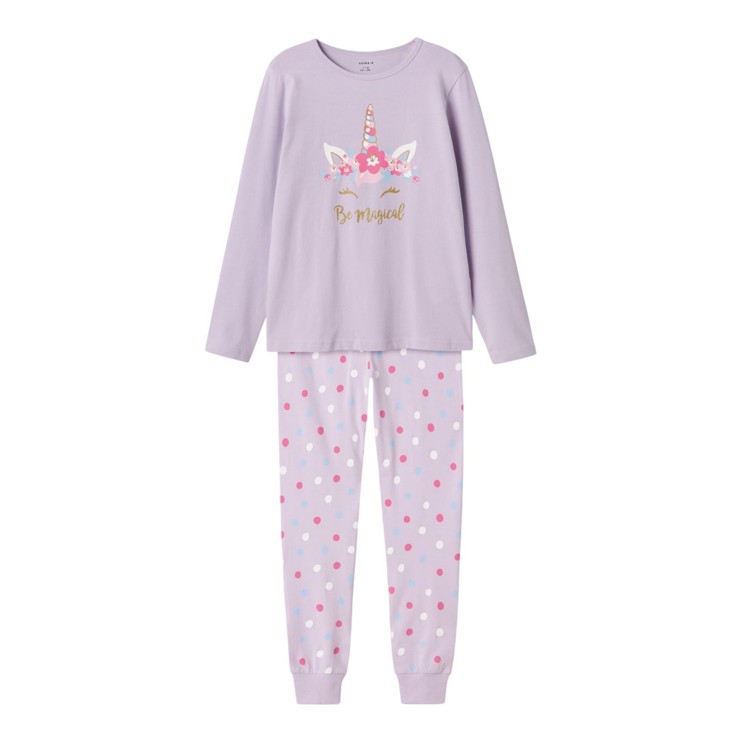 Pastel Lilac - Front - Unicorn Girls Be Magical Long Pyjama Set