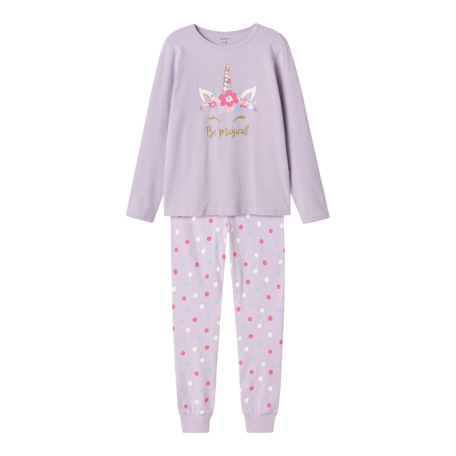 Pastel Lilac - Front - Unicorn Girls Be Magical Long Pyjama Set