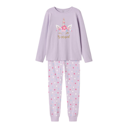 Pastel Lilac - Front - Unicorn Girls Be Magical Long Pyjama Set