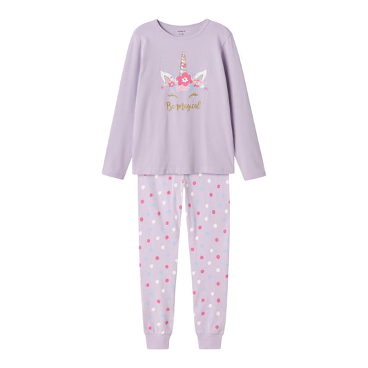 Pastel Lilac - Front - Unicorn Girls Be Magical Long Pyjama Set