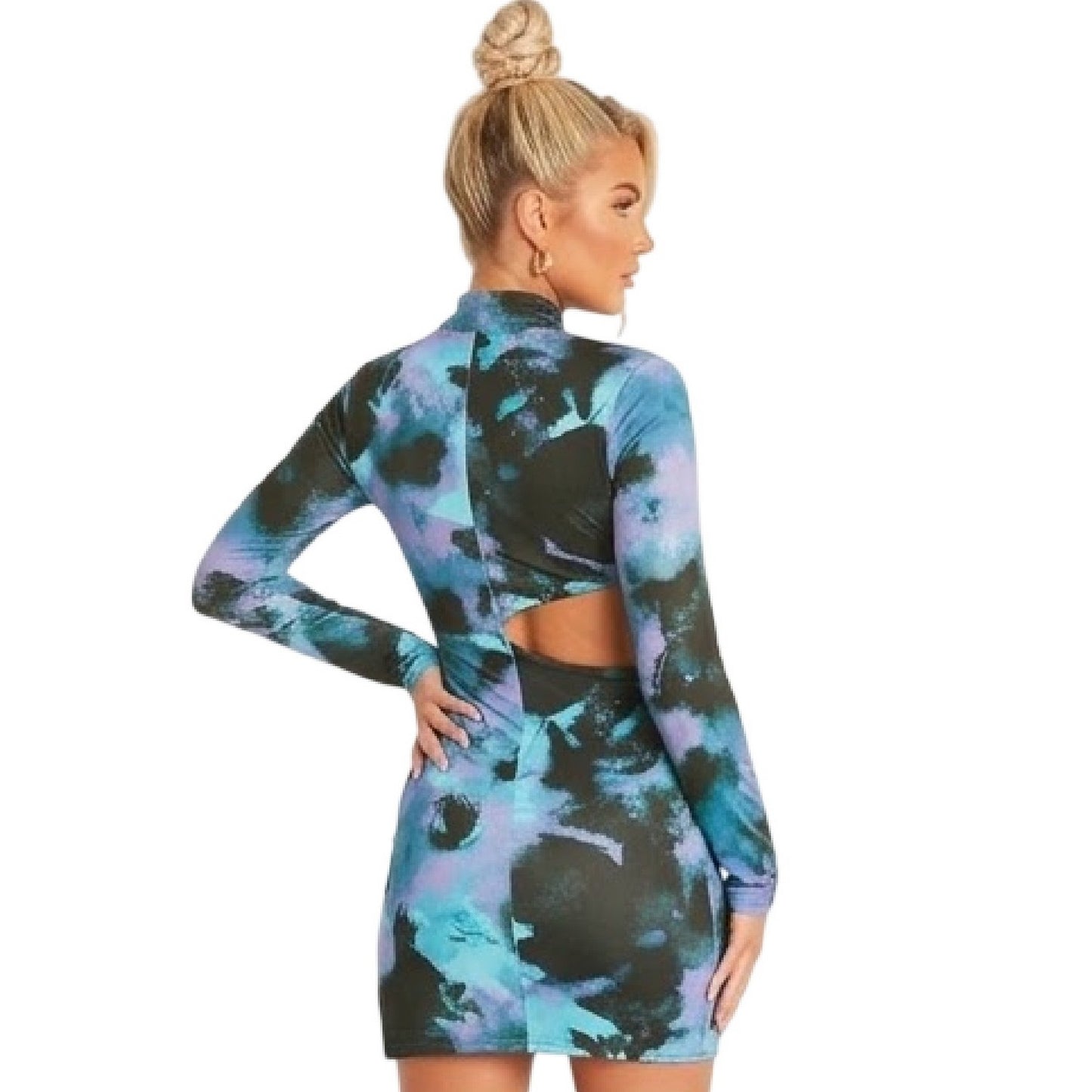 Blue - Back - Missy Empire Womens-Ladies Slinky Cut Out Mini Dress