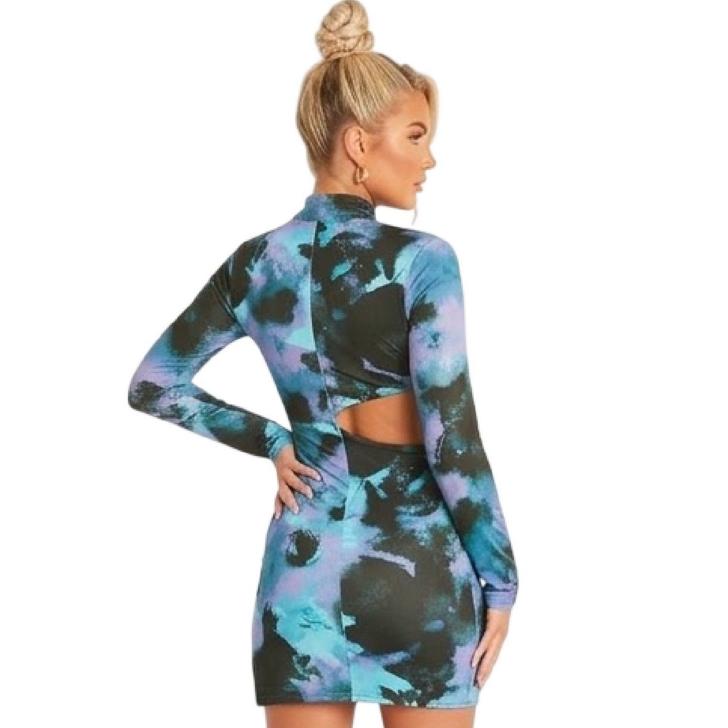 Blue - Back - Missy Empire Womens-Ladies Slinky Cut Out Mini Dress