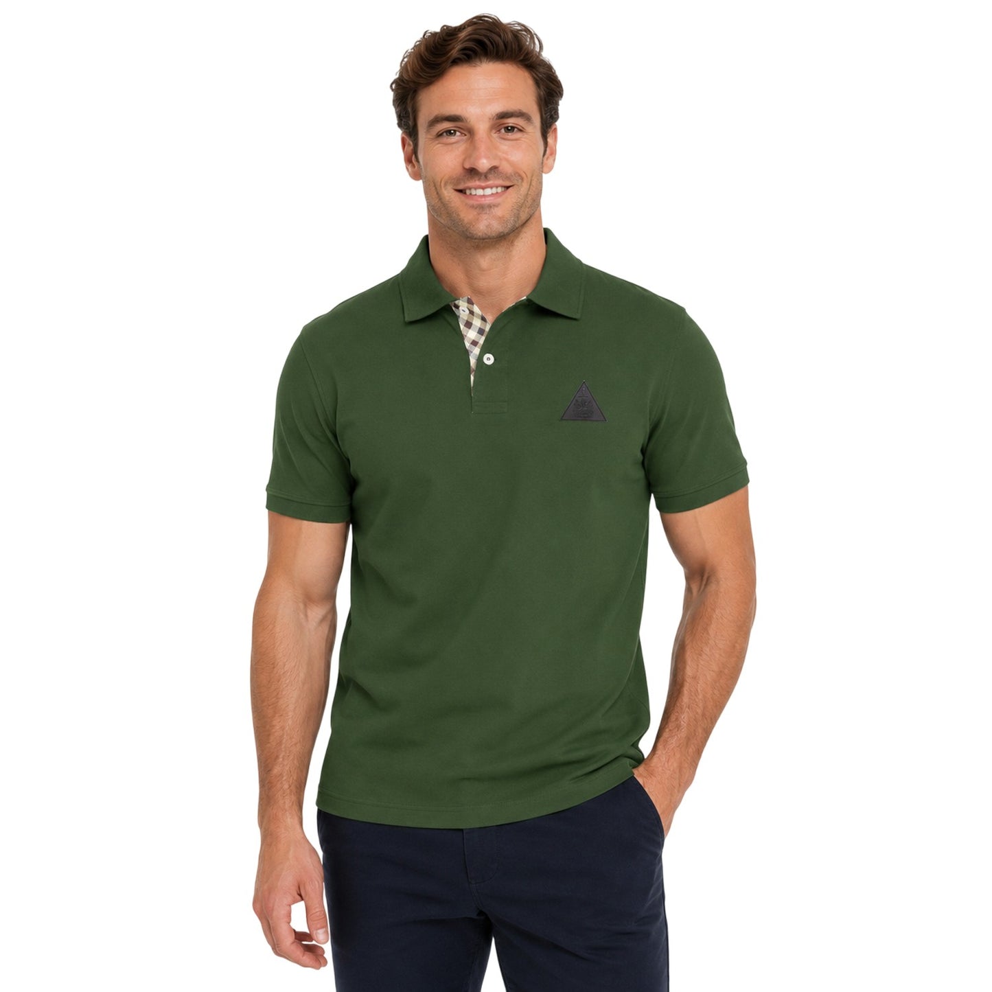 Military Green - Lifestyle - Aquascutum Mens Triangle Logo Collared Polo Shirt