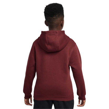 Team Red - Back - Nike Boys Club Long-Sleeved Pullover Hoodie