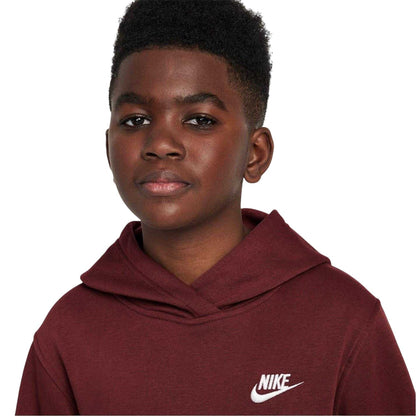 Team Red - Side - Nike Boys Club Long-Sleeved Pullover Hoodie